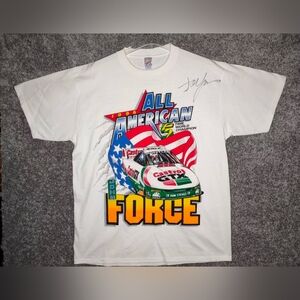 Vintage John Force Autographed T-Shirt Double Sided Mens XL Blew by Ya! 1996 VTG